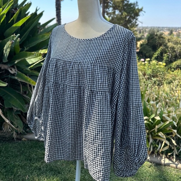 XL Max Studio checkered babydoll blouse - Picture 1 of 3